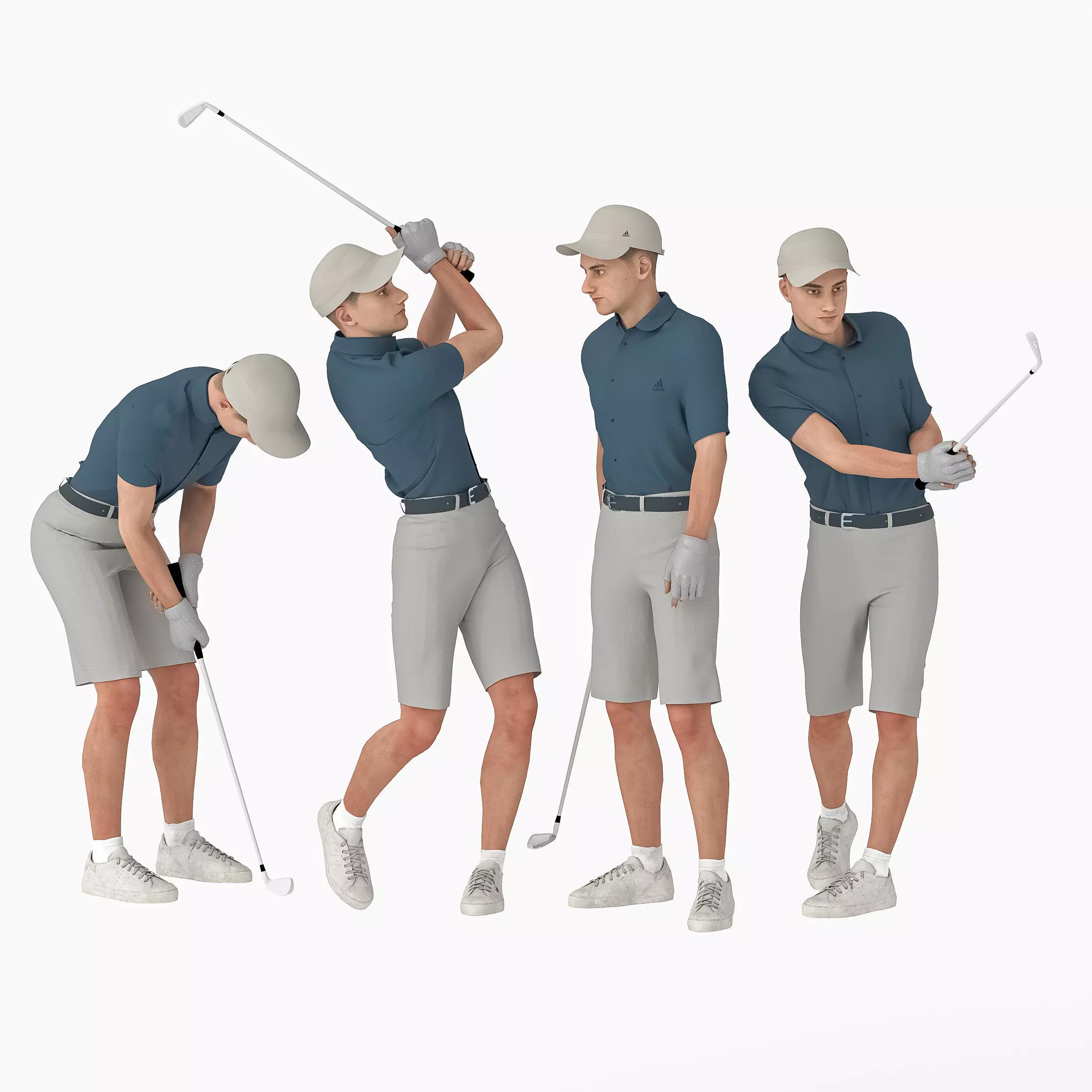 Realistic 3D Golfer Character - Dynamic Golf Swing Finish Pose Low-poly 3D model