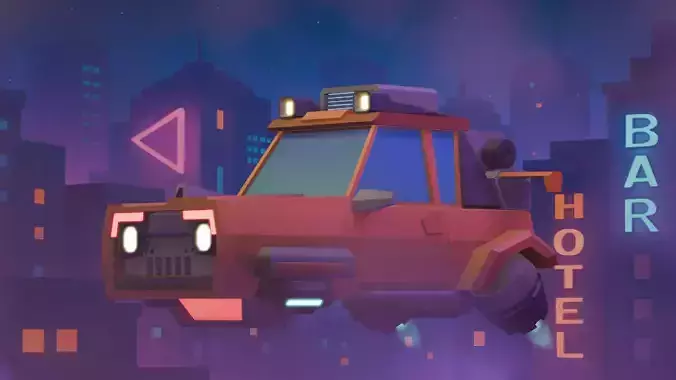 Low Poly Car-Cyberpunk Car Stylized