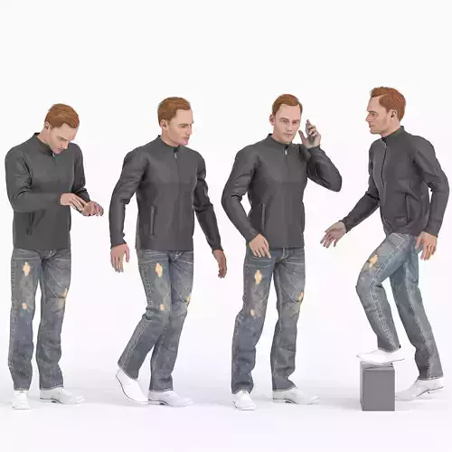 Male Character - Stylish in Leather Jacket and Jeans 