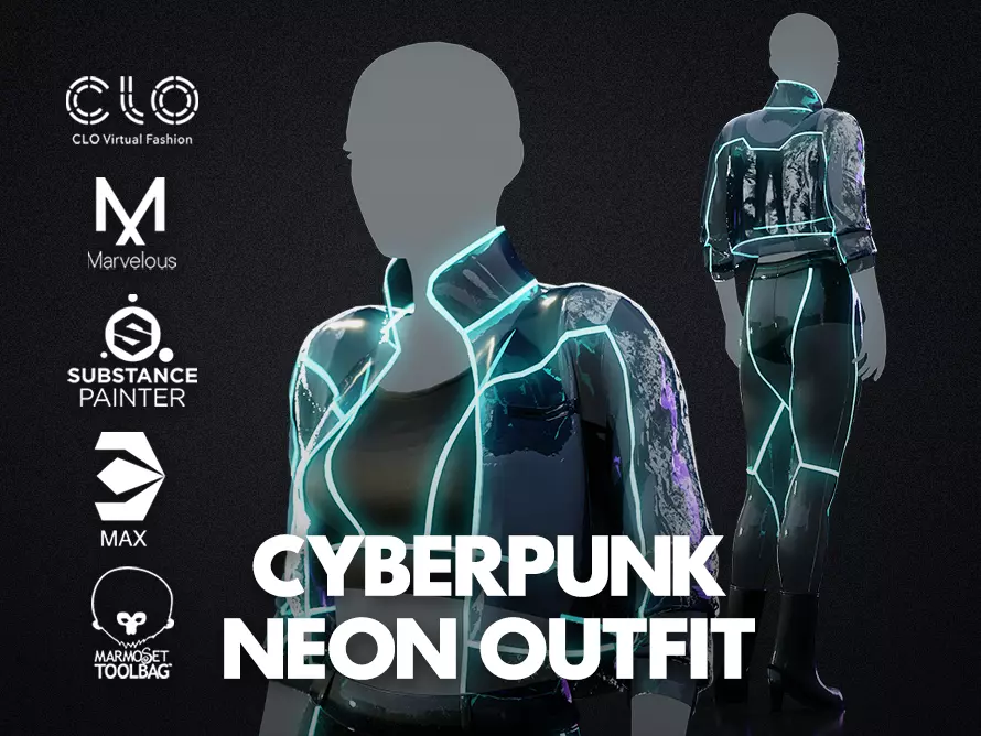 Cyberpunk Neon Outfit Low-poly 3D model_0