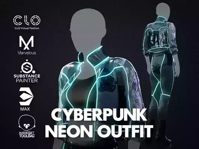 Cyberpunk Neon Outfit Low-poly 3D model