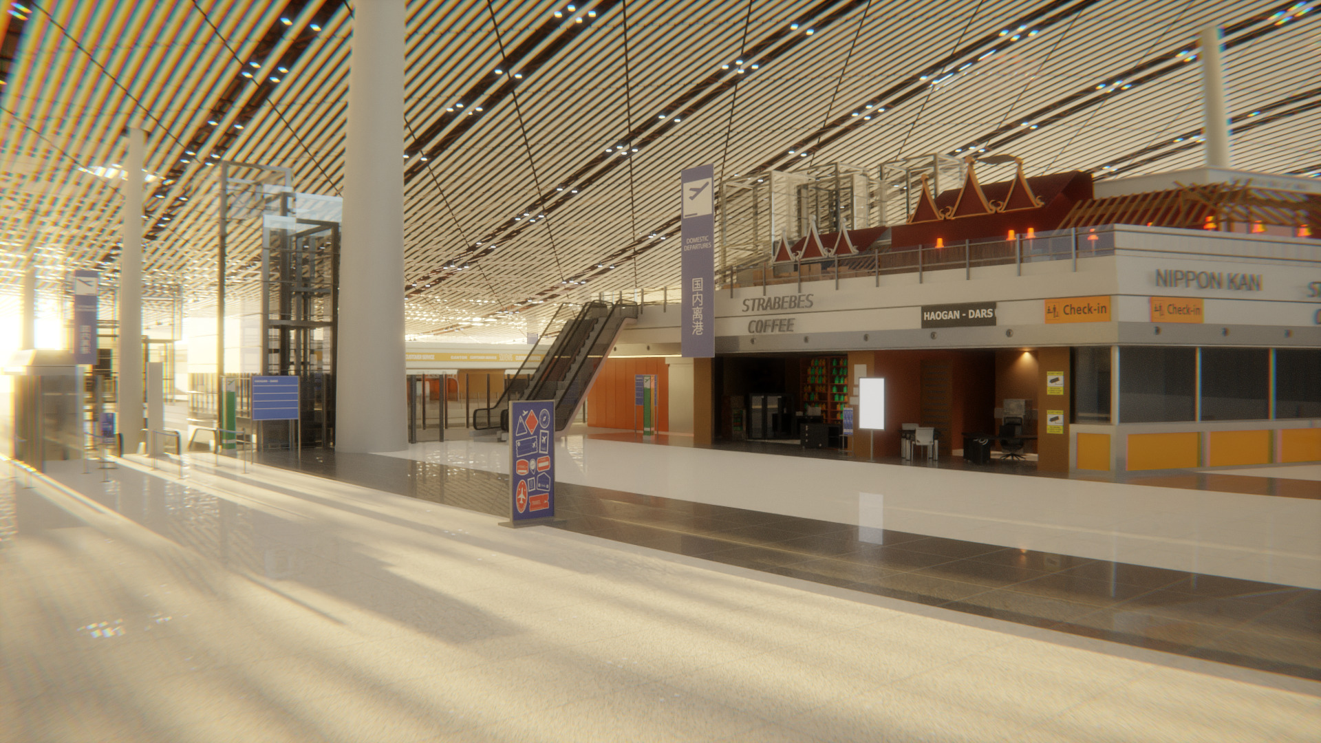 A realistic portrayal of the airport terminal hall 3D model_1