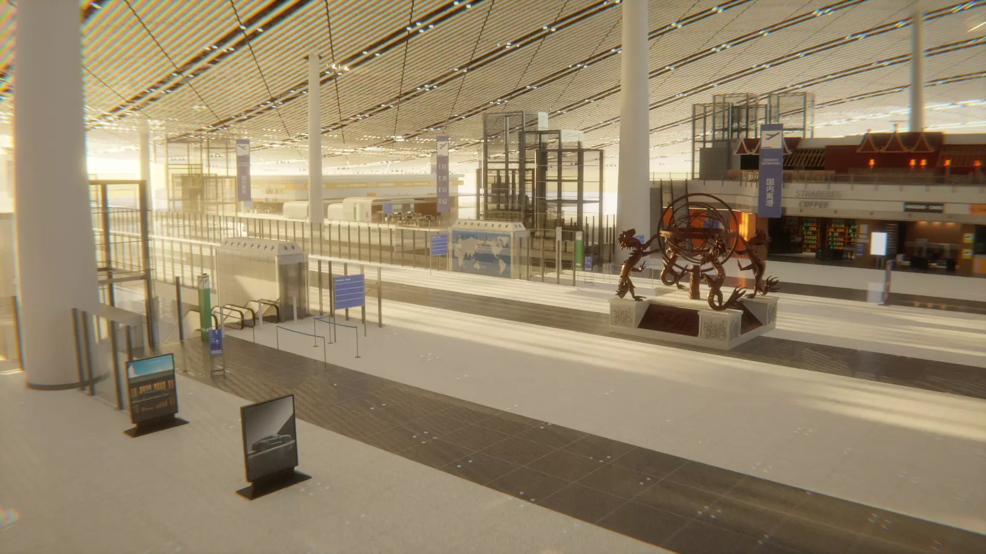 A realistic portrayal of the airport terminal hall 3D model_0