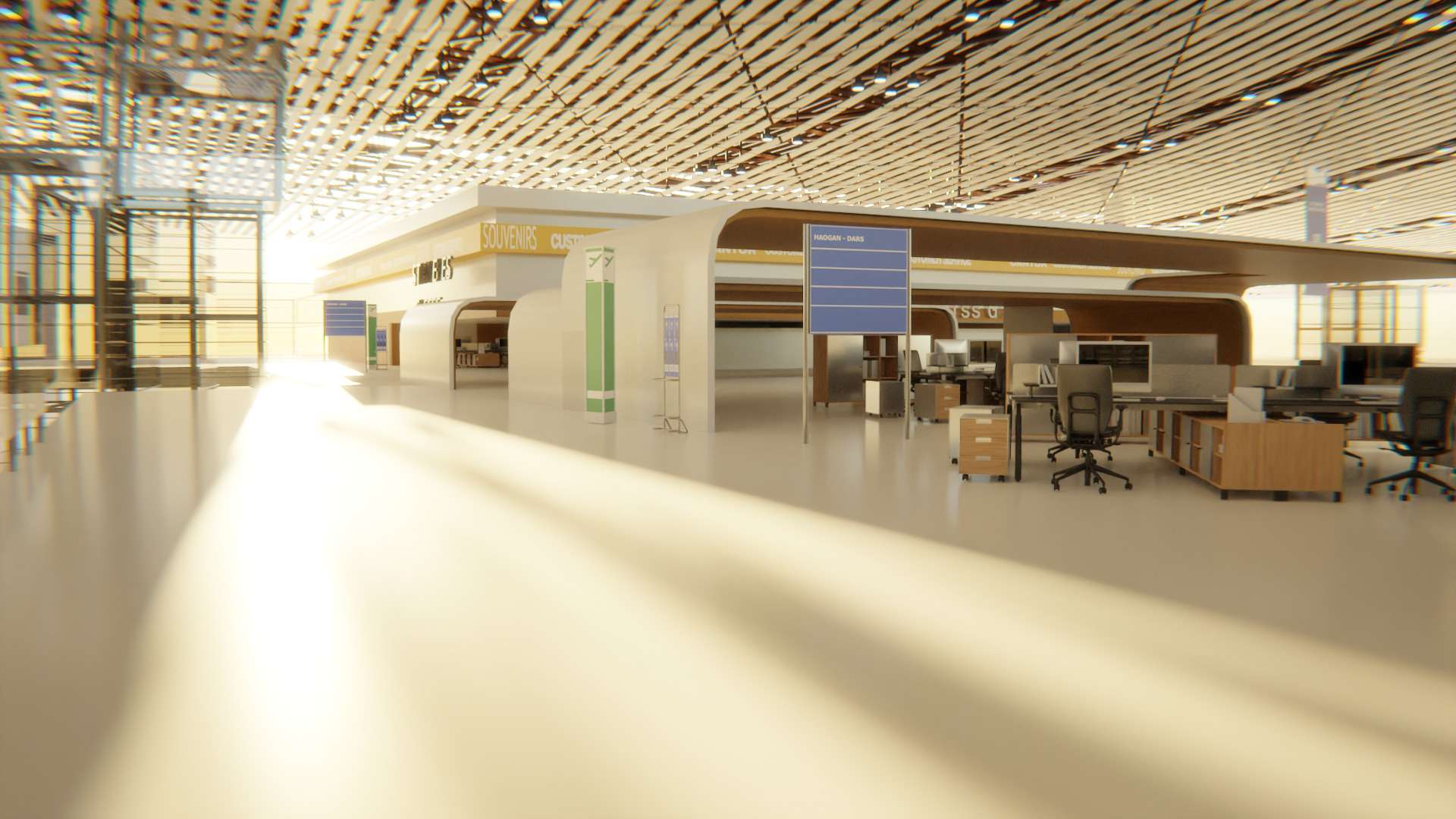 A realistic portrayal of the airport terminal hall 3D model_2