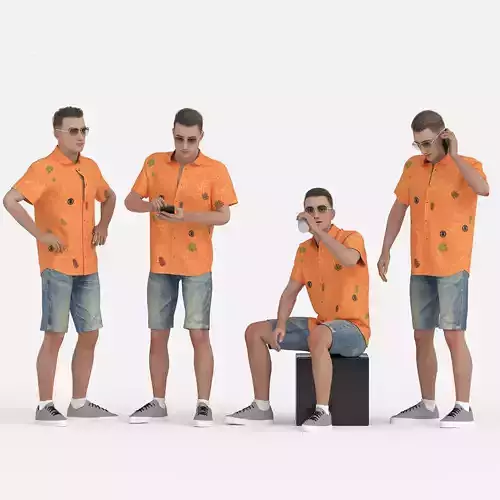 Stylish 3D Male Romper Outfit - Vibrant Orange Apparel Low-poly 3D model