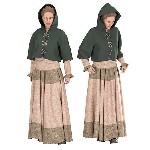 Authentic 3D Medieval Peasant Costume - Historic Folk Attire Low-poly 3D model