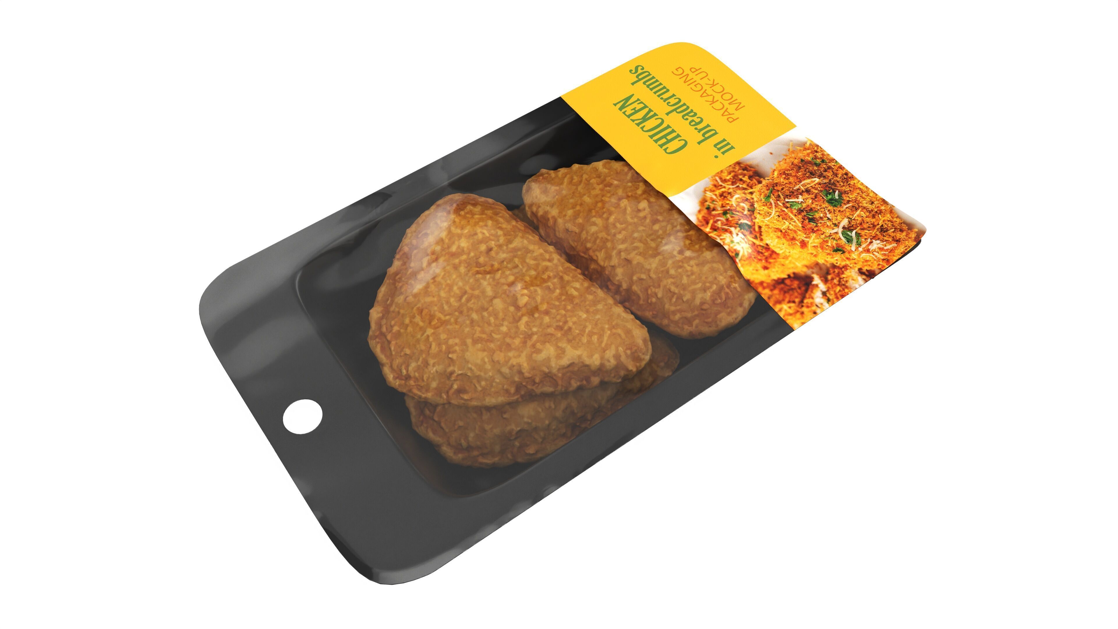 Chicken cutlets in breadcrumbs with packaging Low-poly 3D model_2