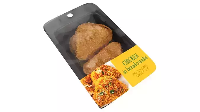 Chicken cutlets in breadcrumbs with packaging