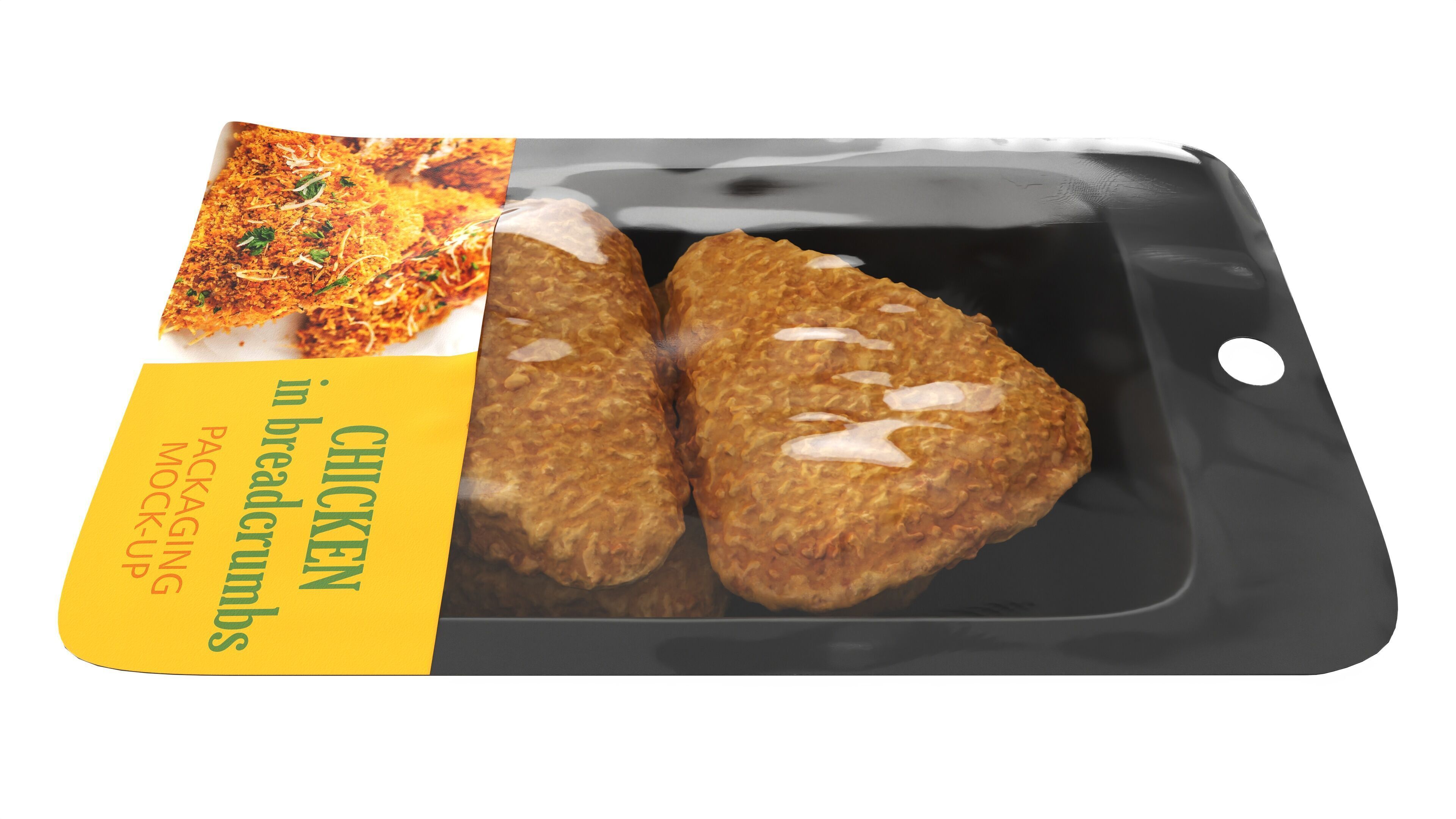 Chicken cutlets in breadcrumbs with packaging Low-poly 3D model_1