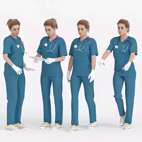 Nurse Woman Character - US Uniform - 4 Poses