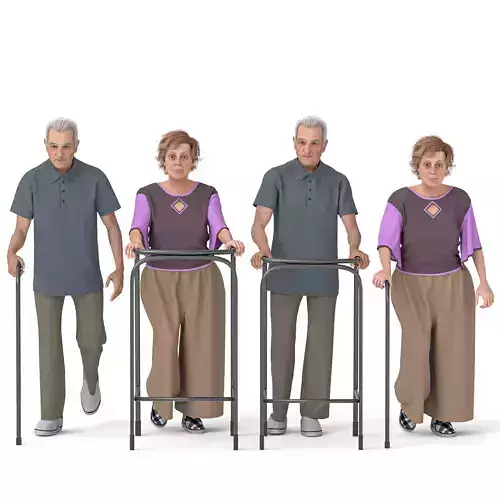 Realistic 3D Elderly Woman Character with Walker Low-poly 3D model