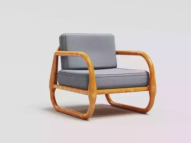 Modern Curved Wooden Armchair  Realistic 3D Model