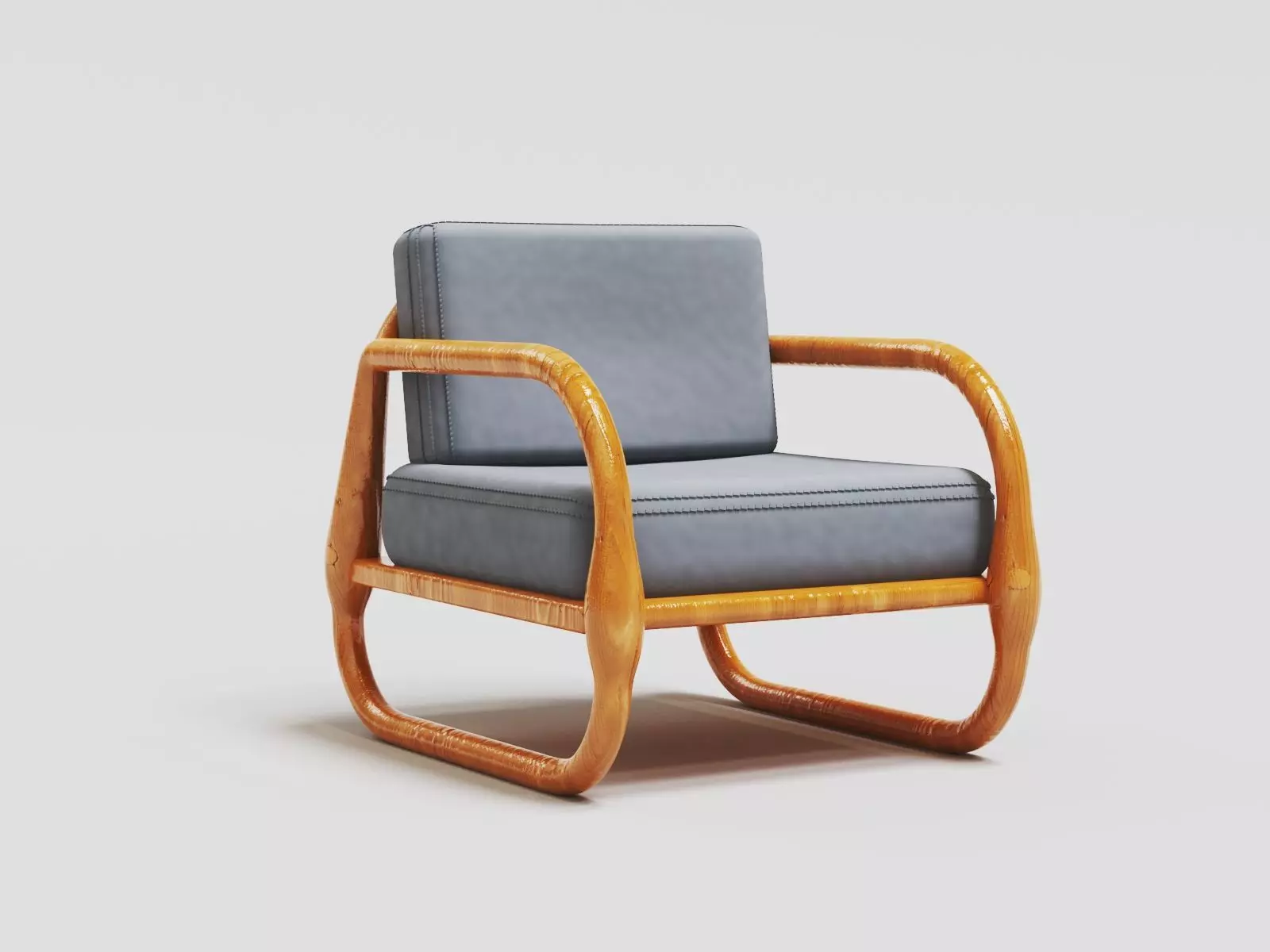 Modern Curved Wooden Armchair Realistic 3D Model Low-poly 3D model_0