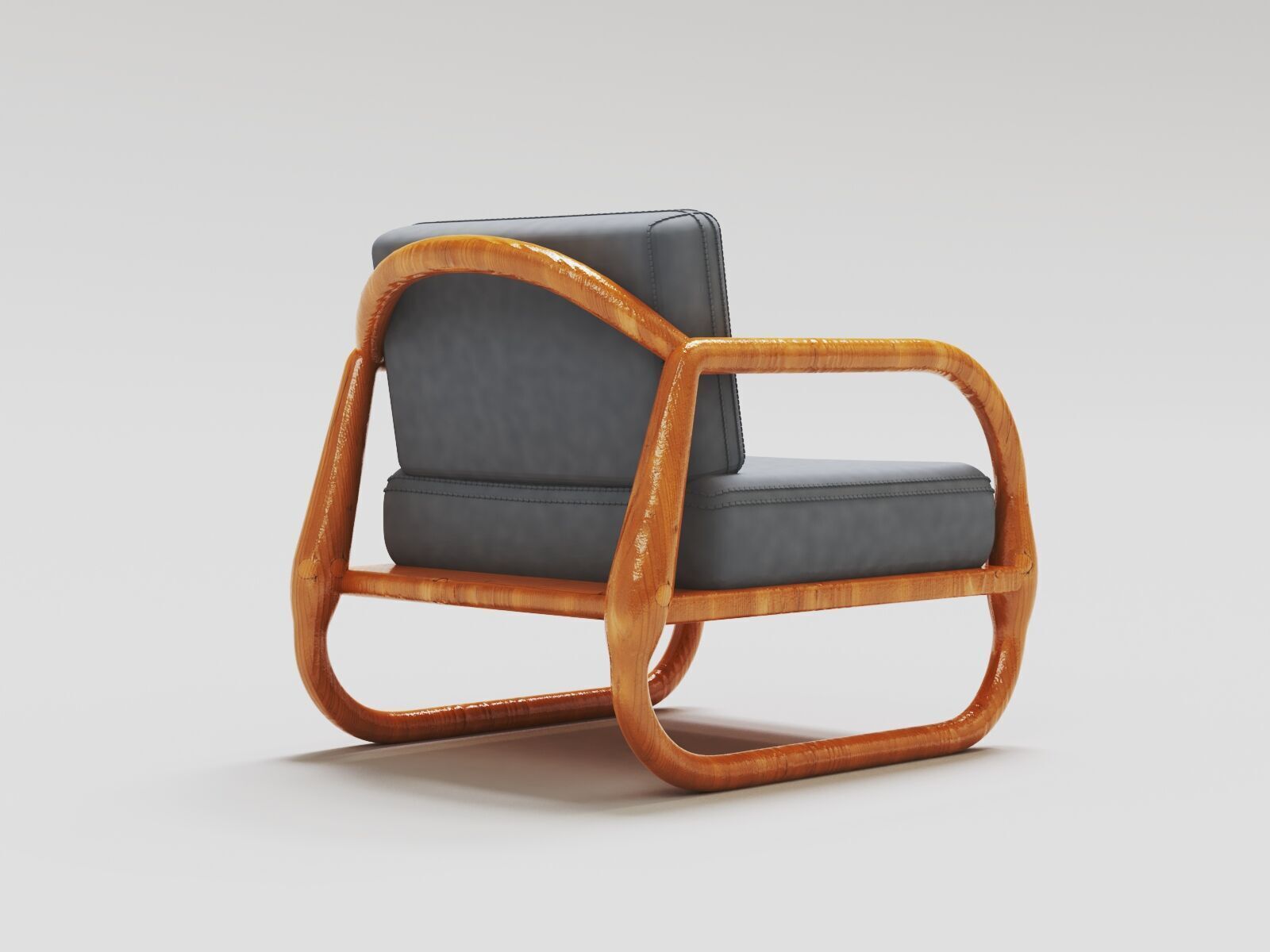 Modern Curved Wooden Armchair Realistic 3D Model Low-poly 3D model_2