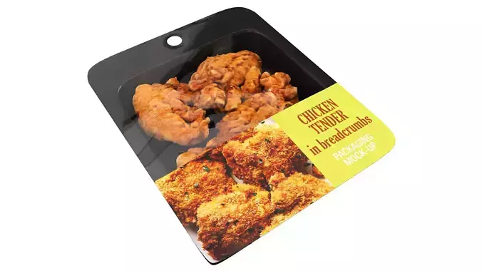Chicken tender in breadcrumbs with packaging