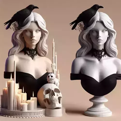 41Elegant Witches with Candles Ravens Full Body Figurine 3D print model