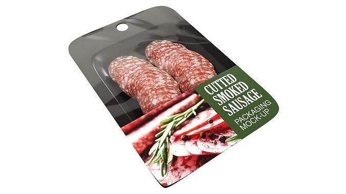 Sliced smoked sausage with packaging Low-poly 3D model