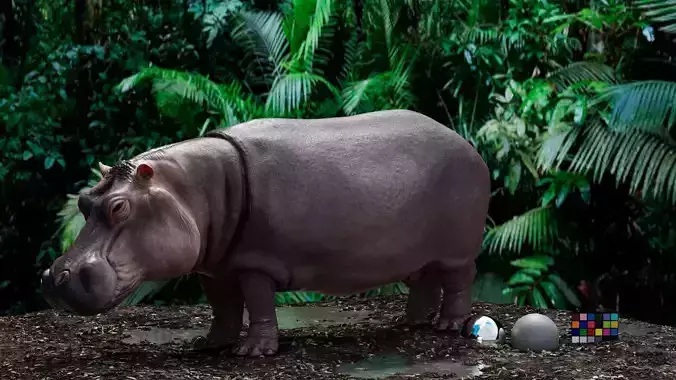 Animation Ready hippopotamus 3D model with arnold shading 