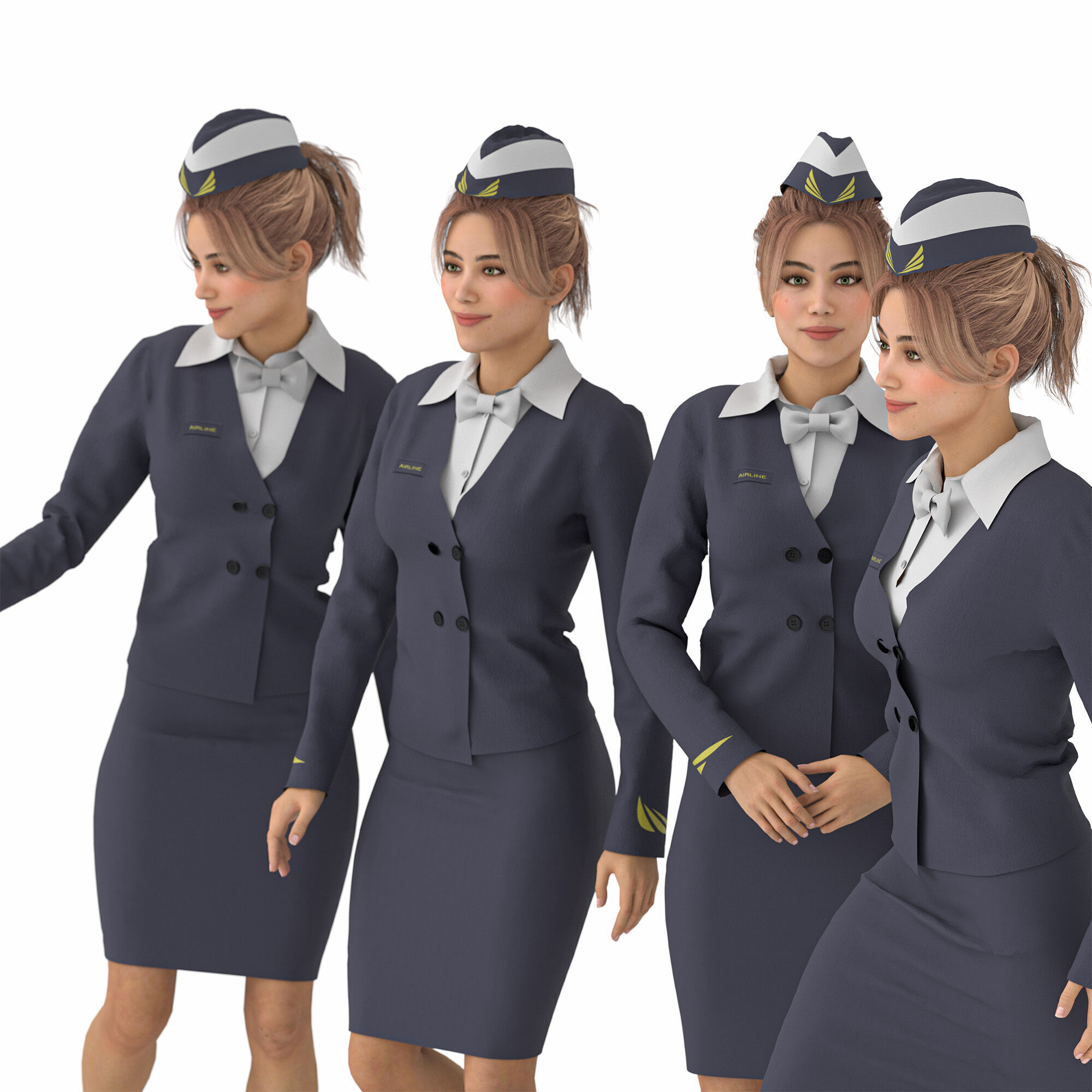 tewardess - Air Hostess Character - 4 Poses  Low-poly 3D model_2