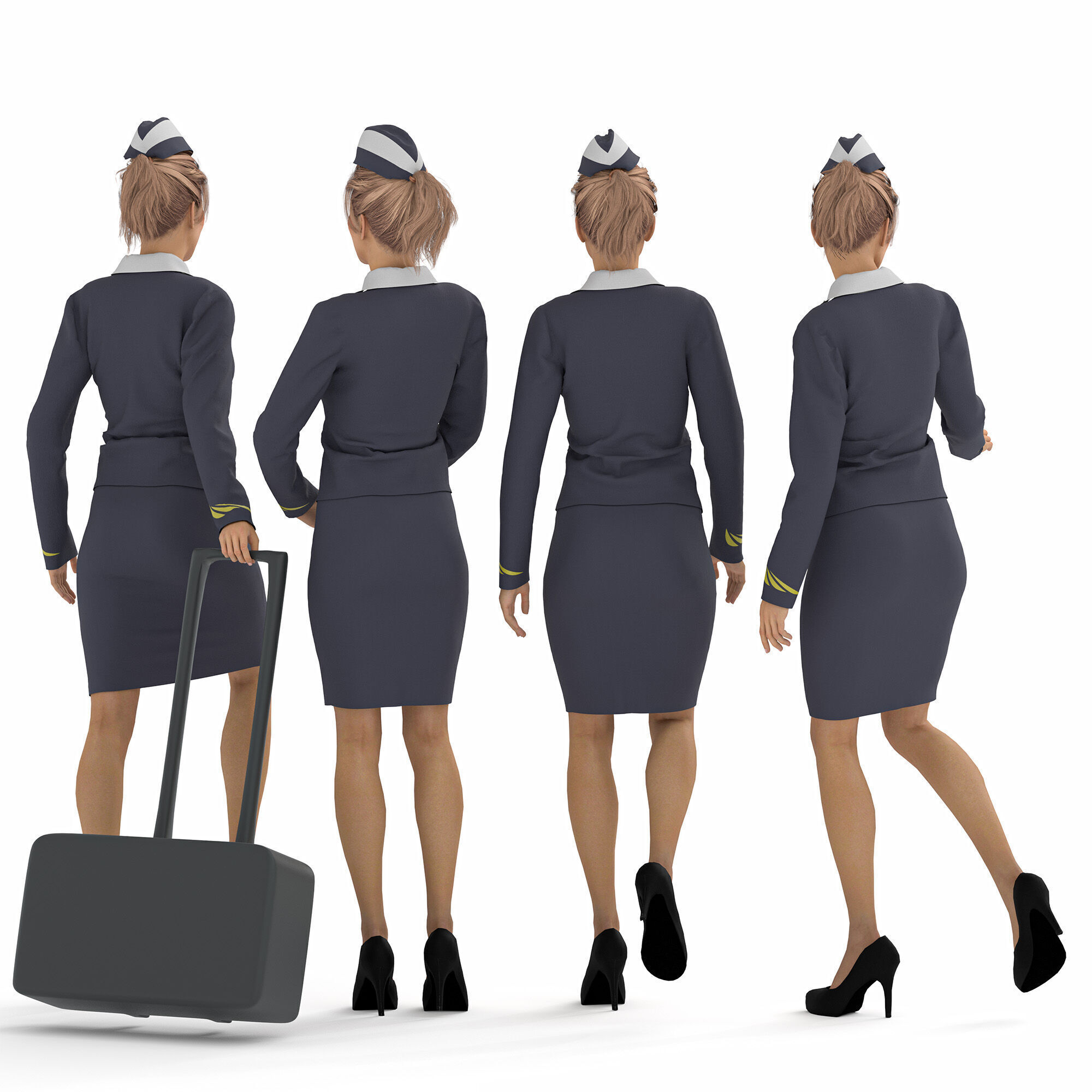 tewardess - Air Hostess Character - 4 Poses  Low-poly 3D model_1