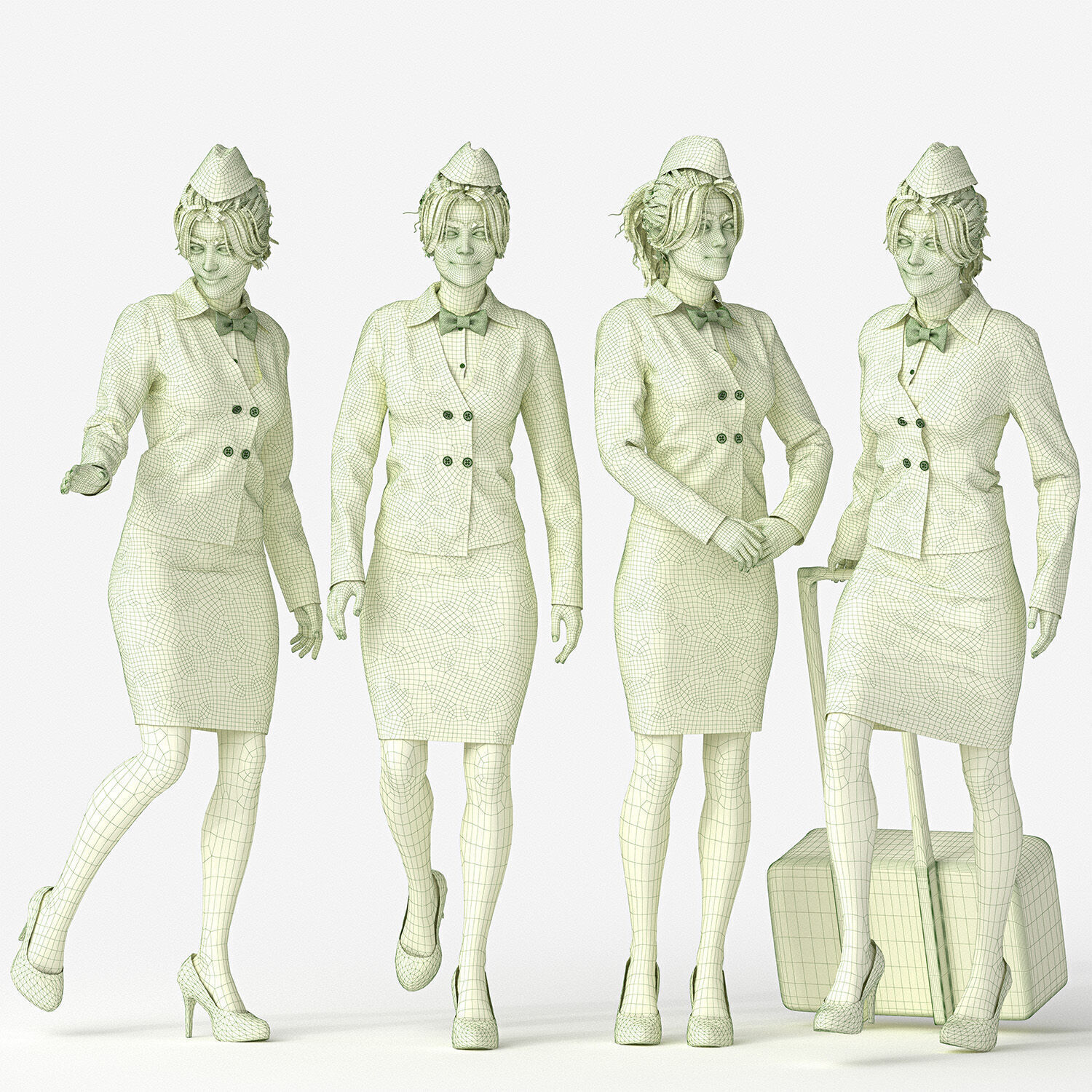 tewardess - Air Hostess Character - 4 Poses  Low-poly 3D model_4