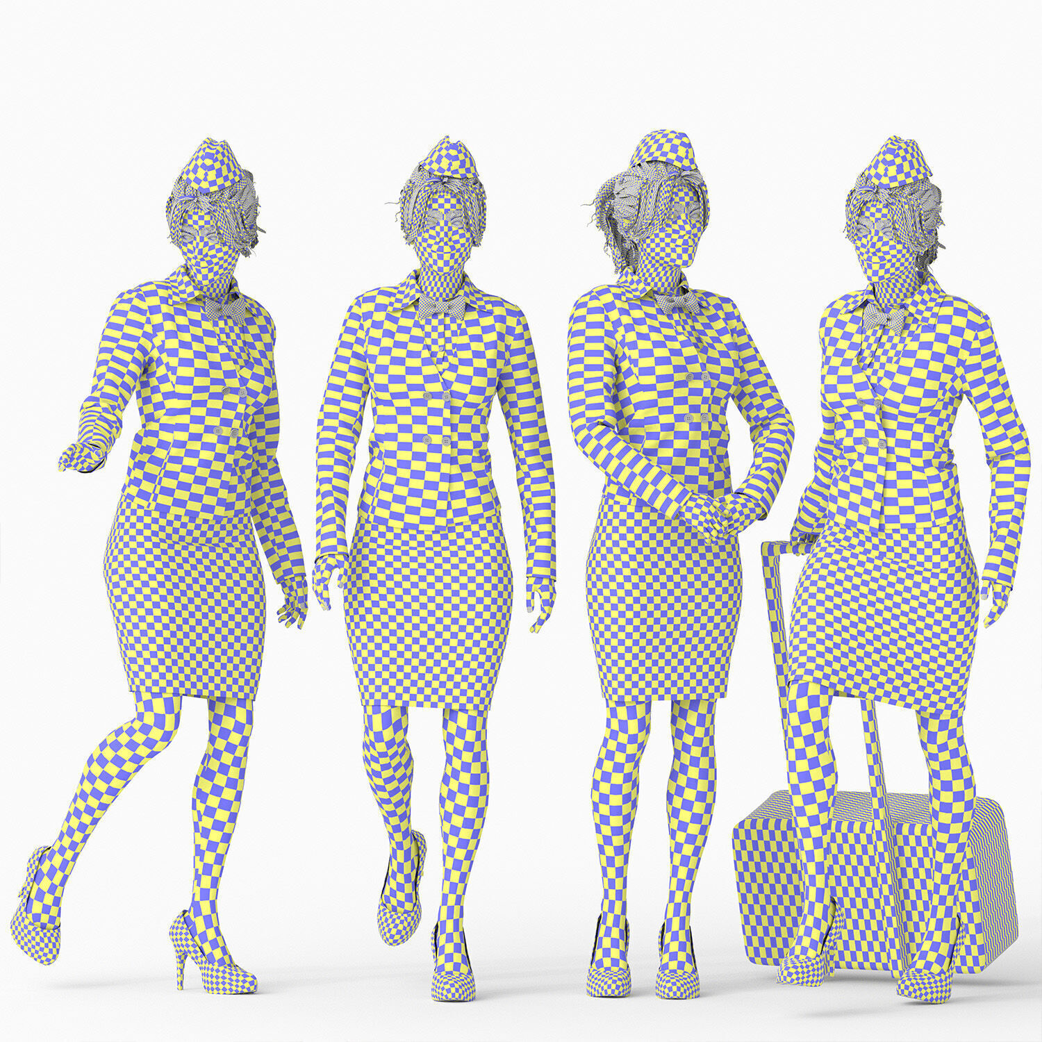 tewardess - Air Hostess Character - 4 Poses  Low-poly 3D model_3