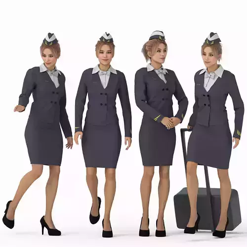 tewardess - Air Hostess Character - 4 Poses 