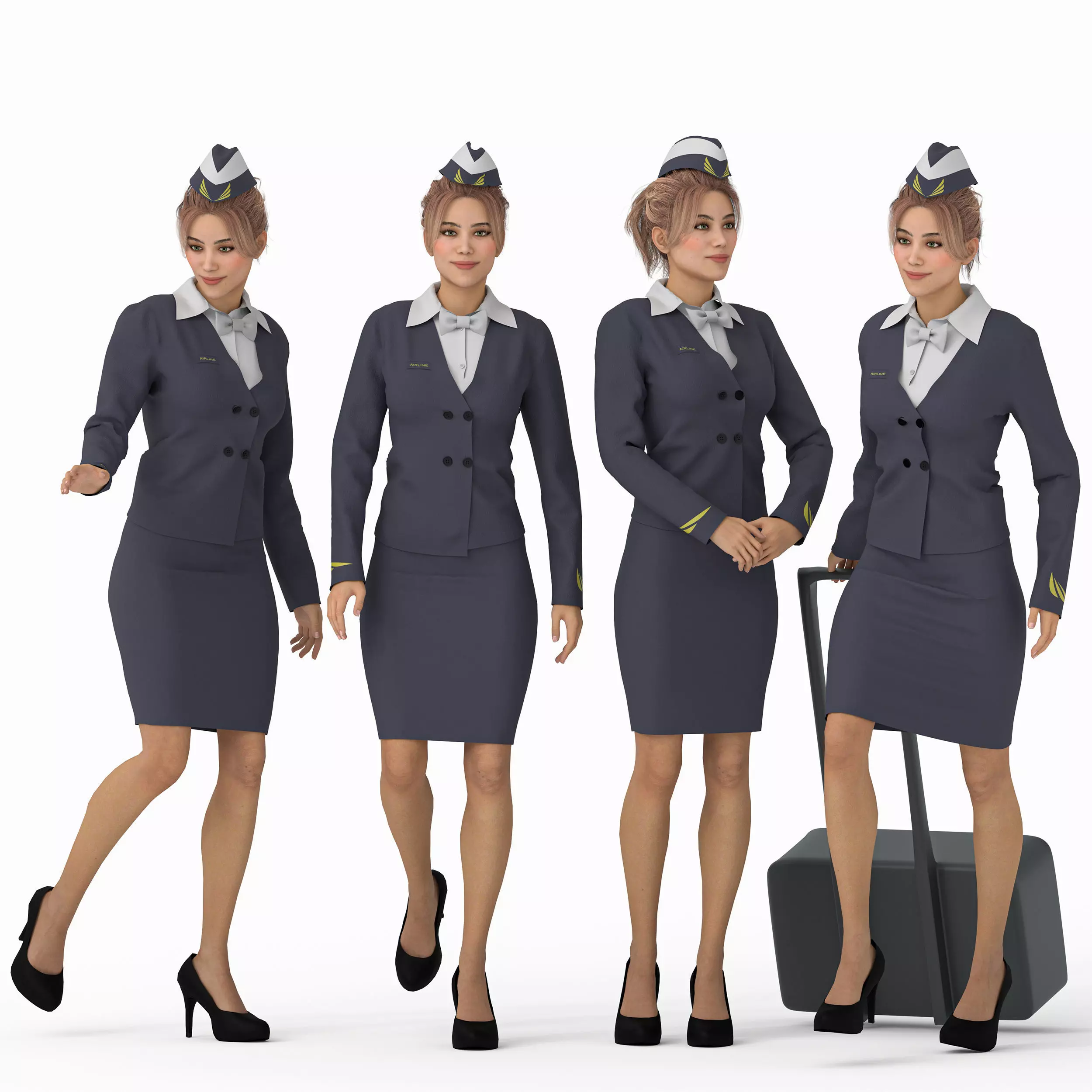 tewardess - Air Hostess Character - 4 Poses  Low-poly 3D model_0