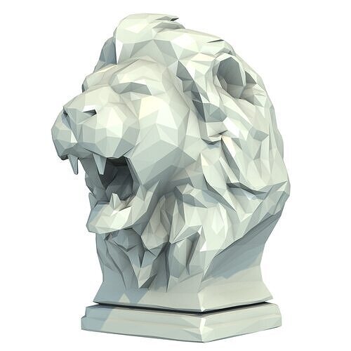 Lion Head Sculpture Low Poly 3D model
