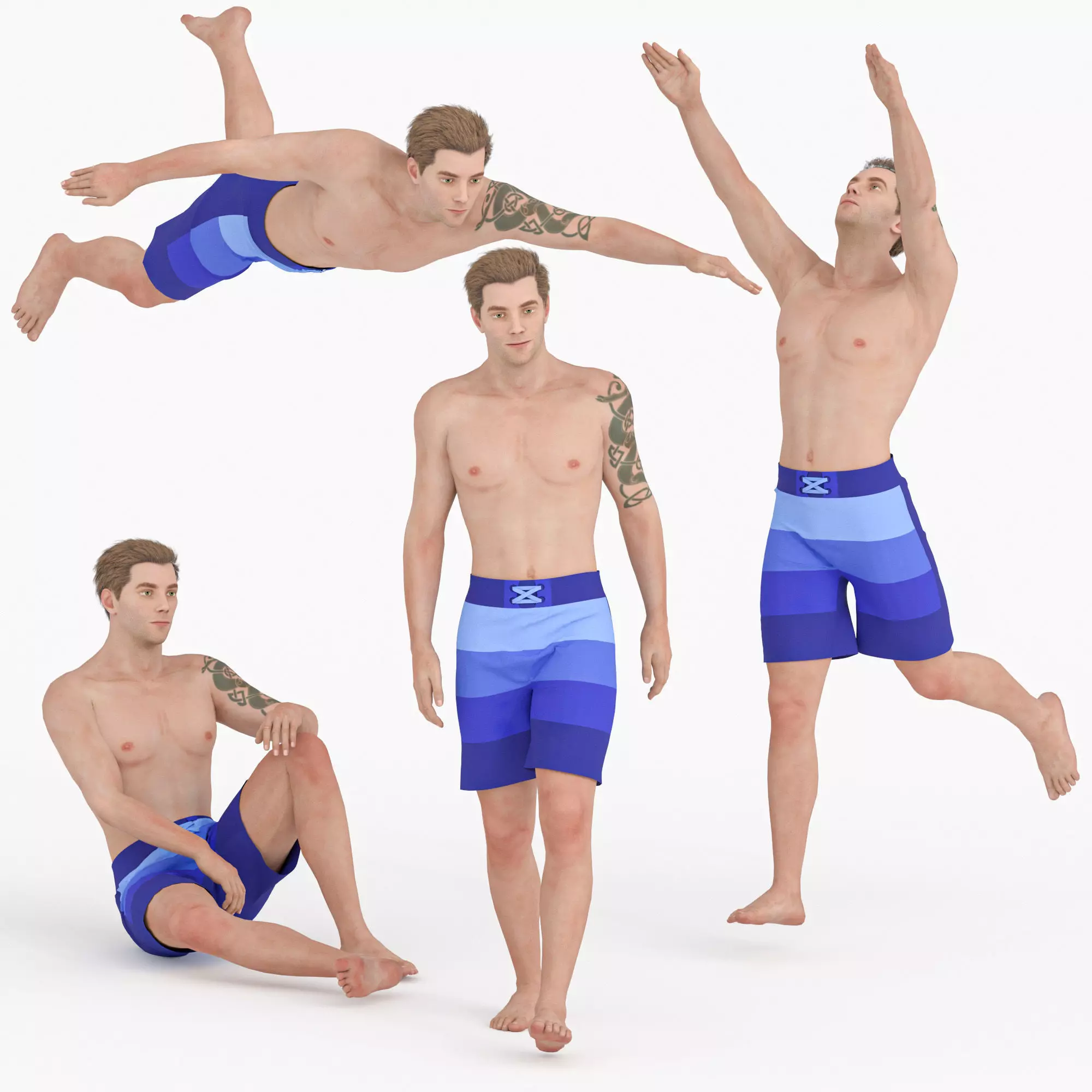 3D Mens Modest Swimwear -Full-Coverage Swimsuit Low-poly 3D model