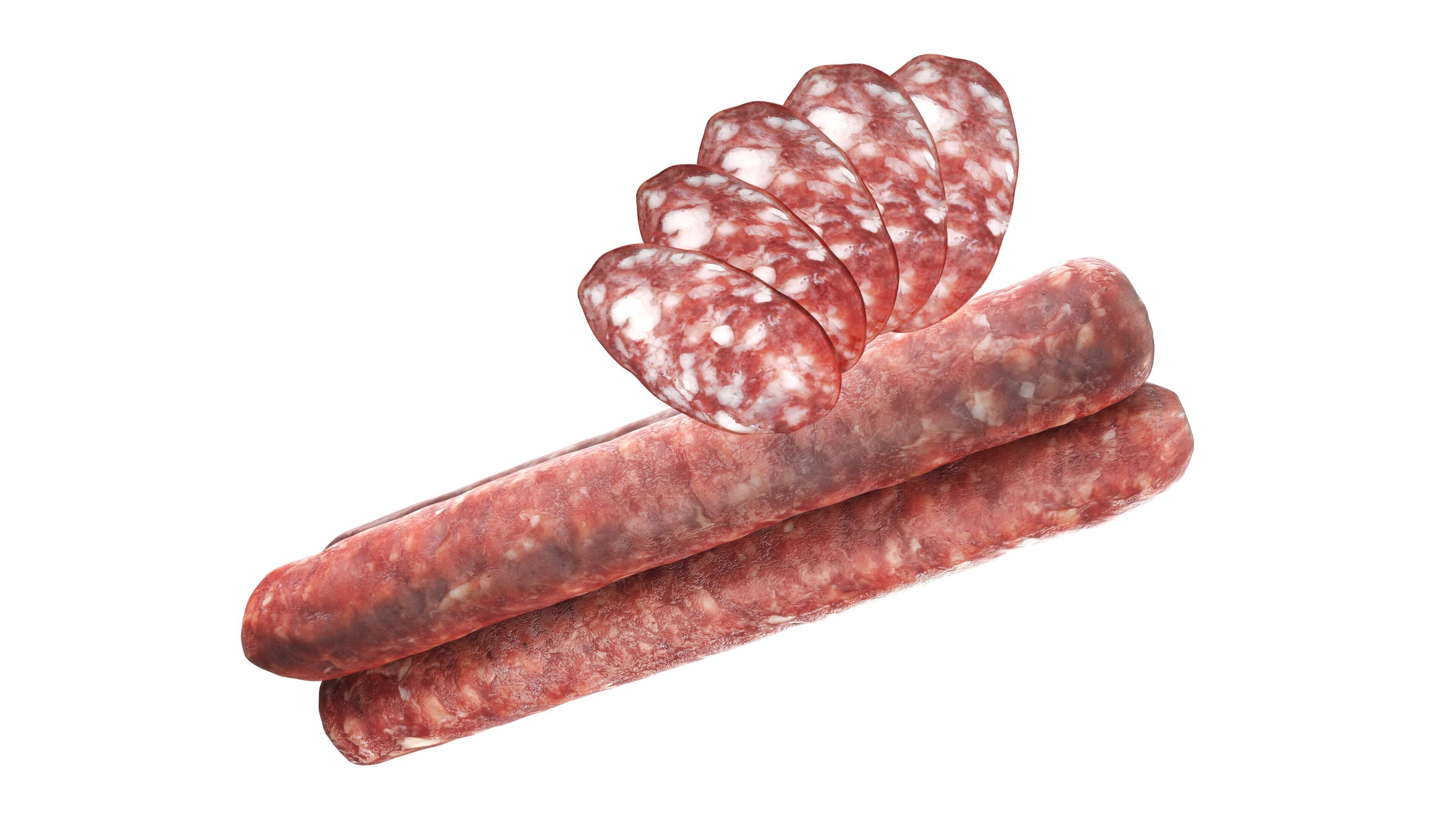 Dried sausage long whole and slices 02 Low-poly 3D model_3