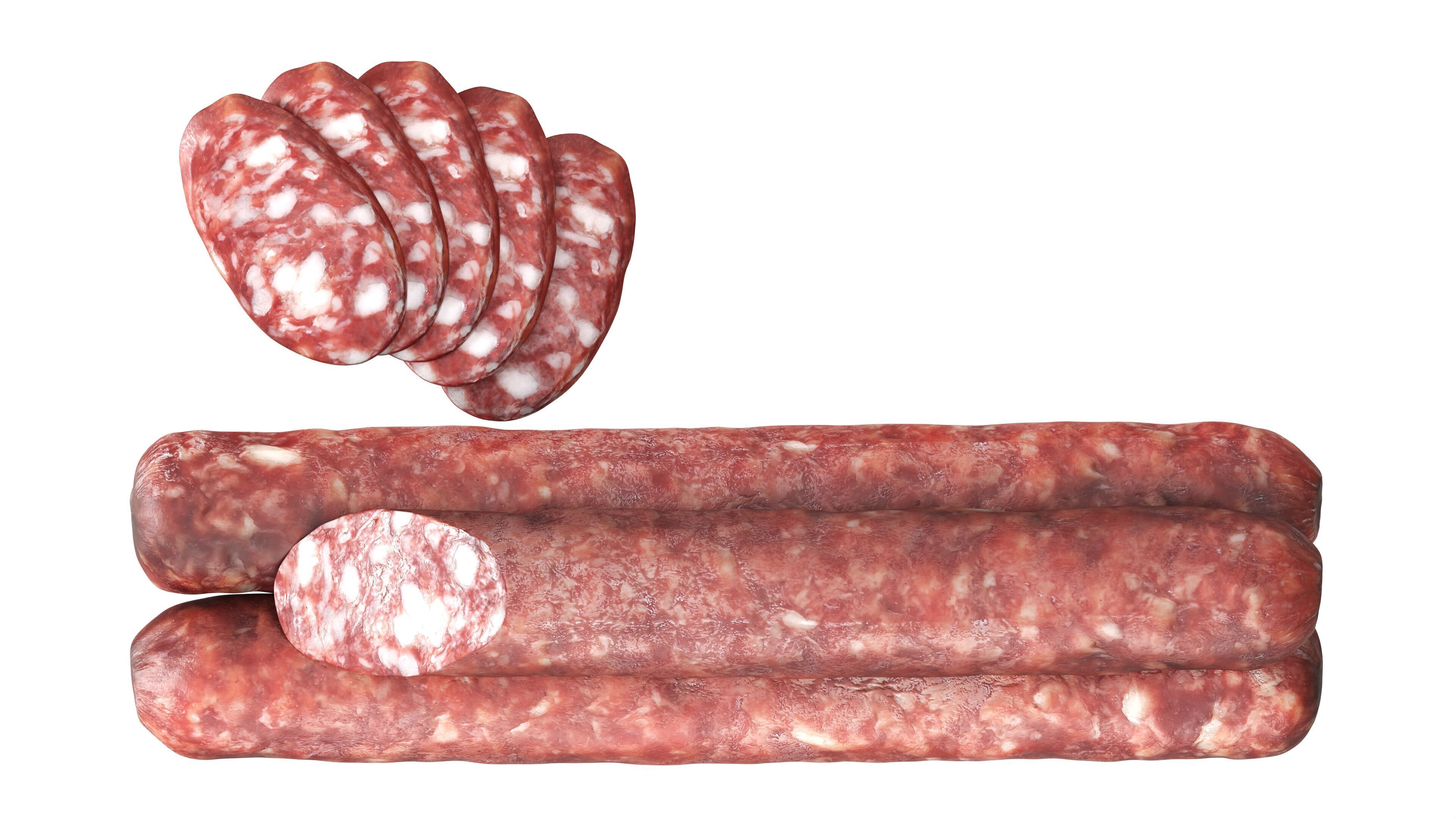 Dried sausage long whole and slices 02 Low-poly 3D model_5