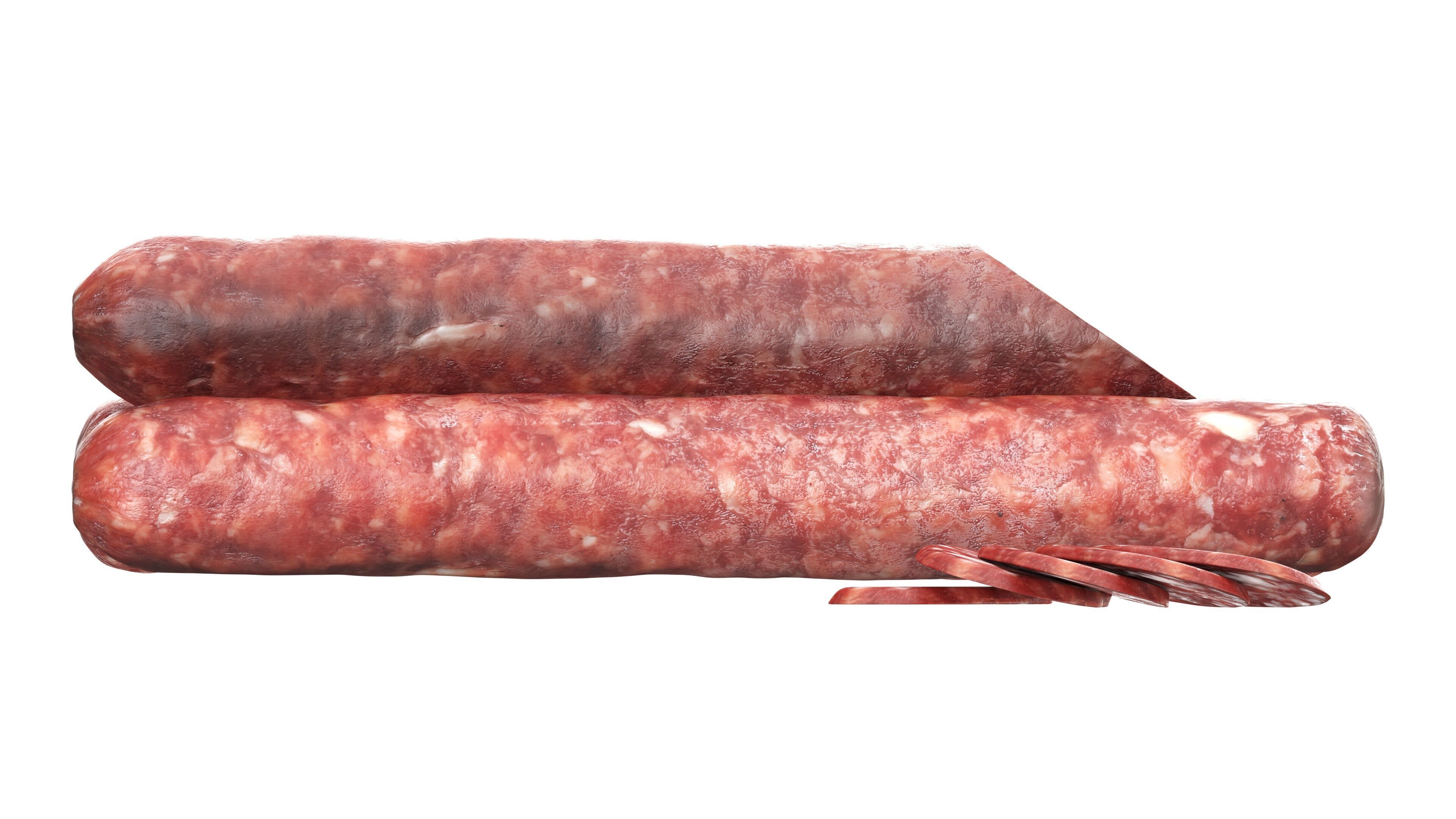 Dried sausage long whole and slices 02 Low-poly 3D model_4