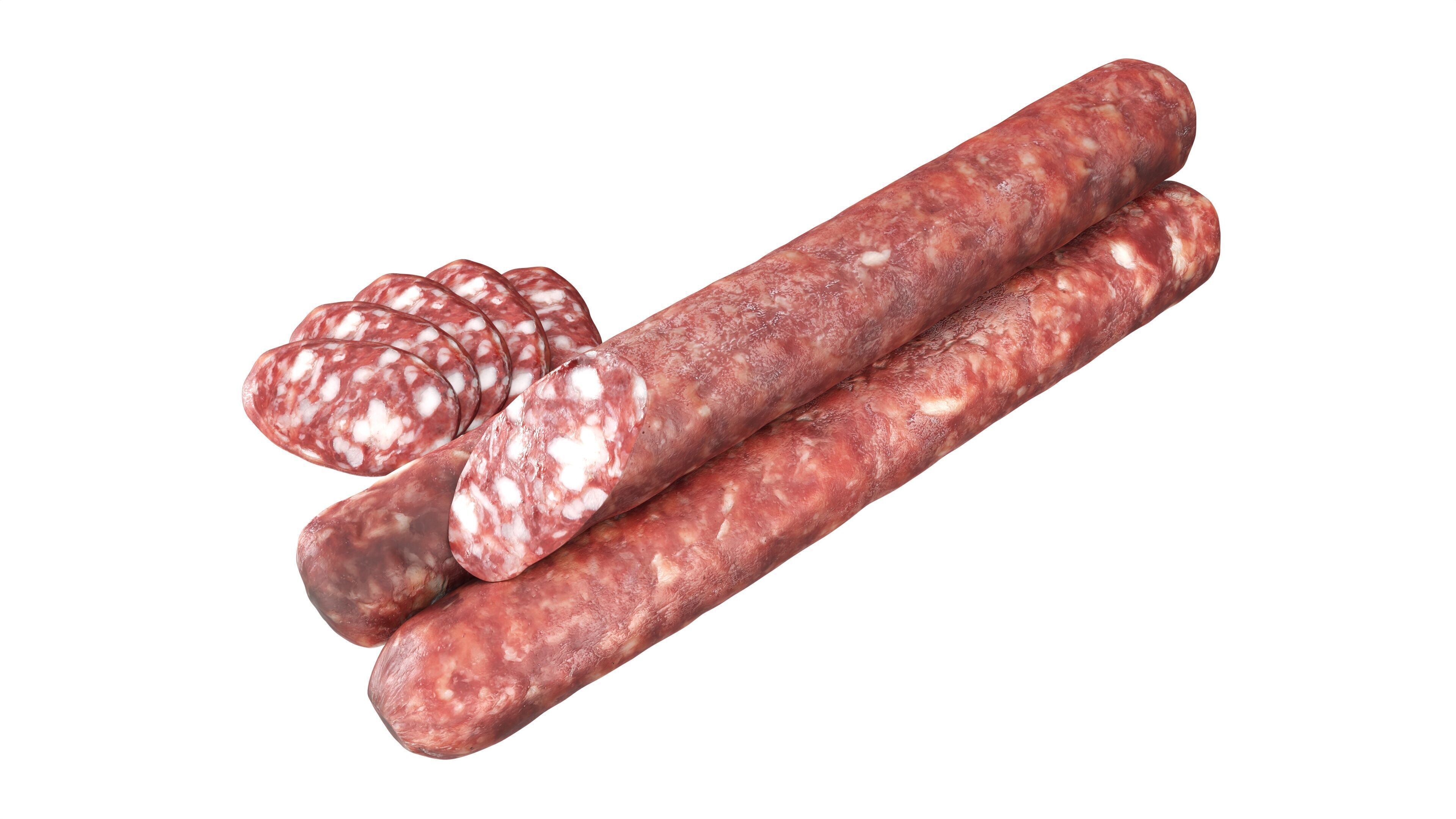 Dried sausage long whole and slices 02 Low-poly 3D model_2
