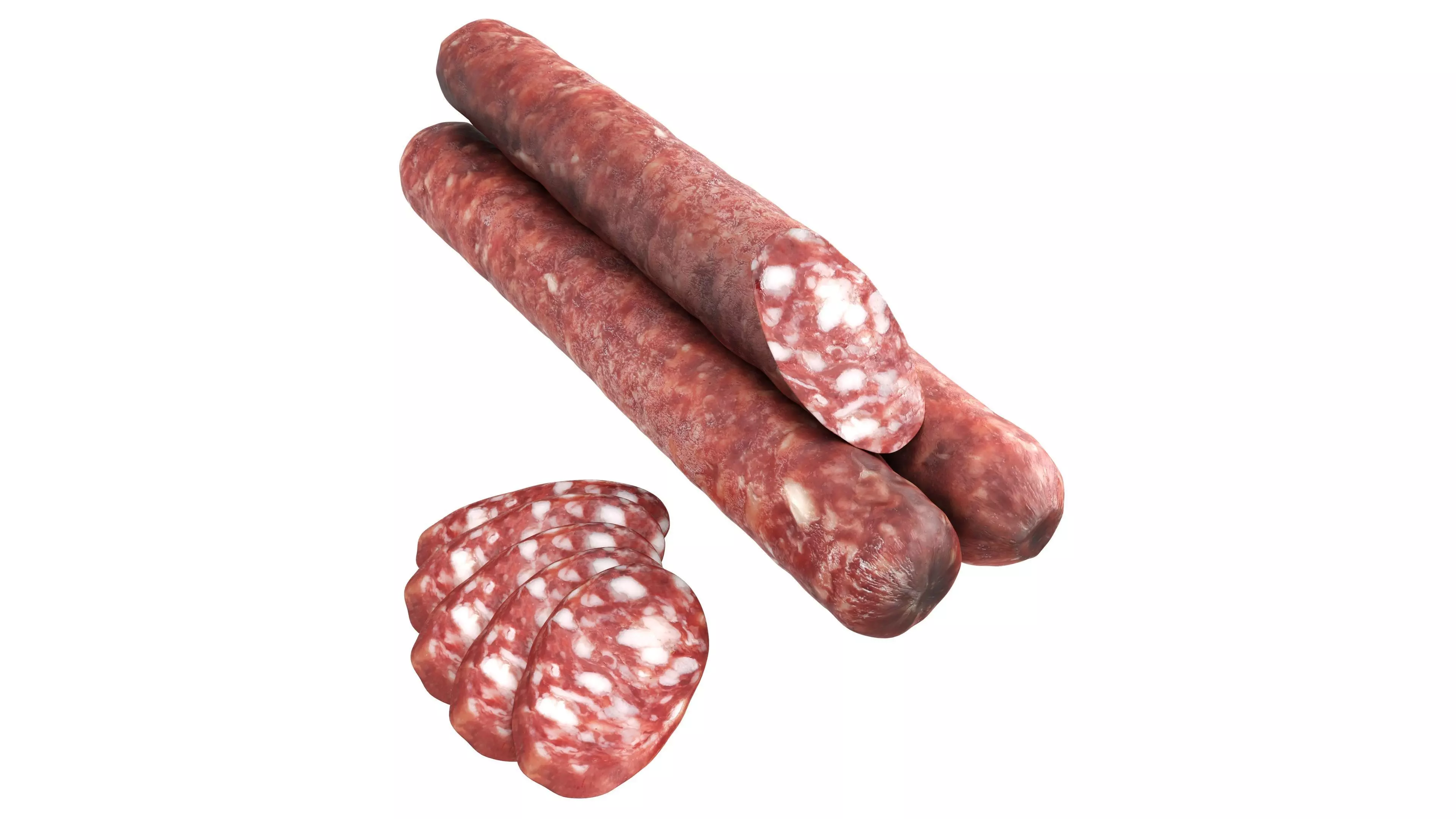 Dried sausage long whole and slices 02 Low-poly 3D model_0