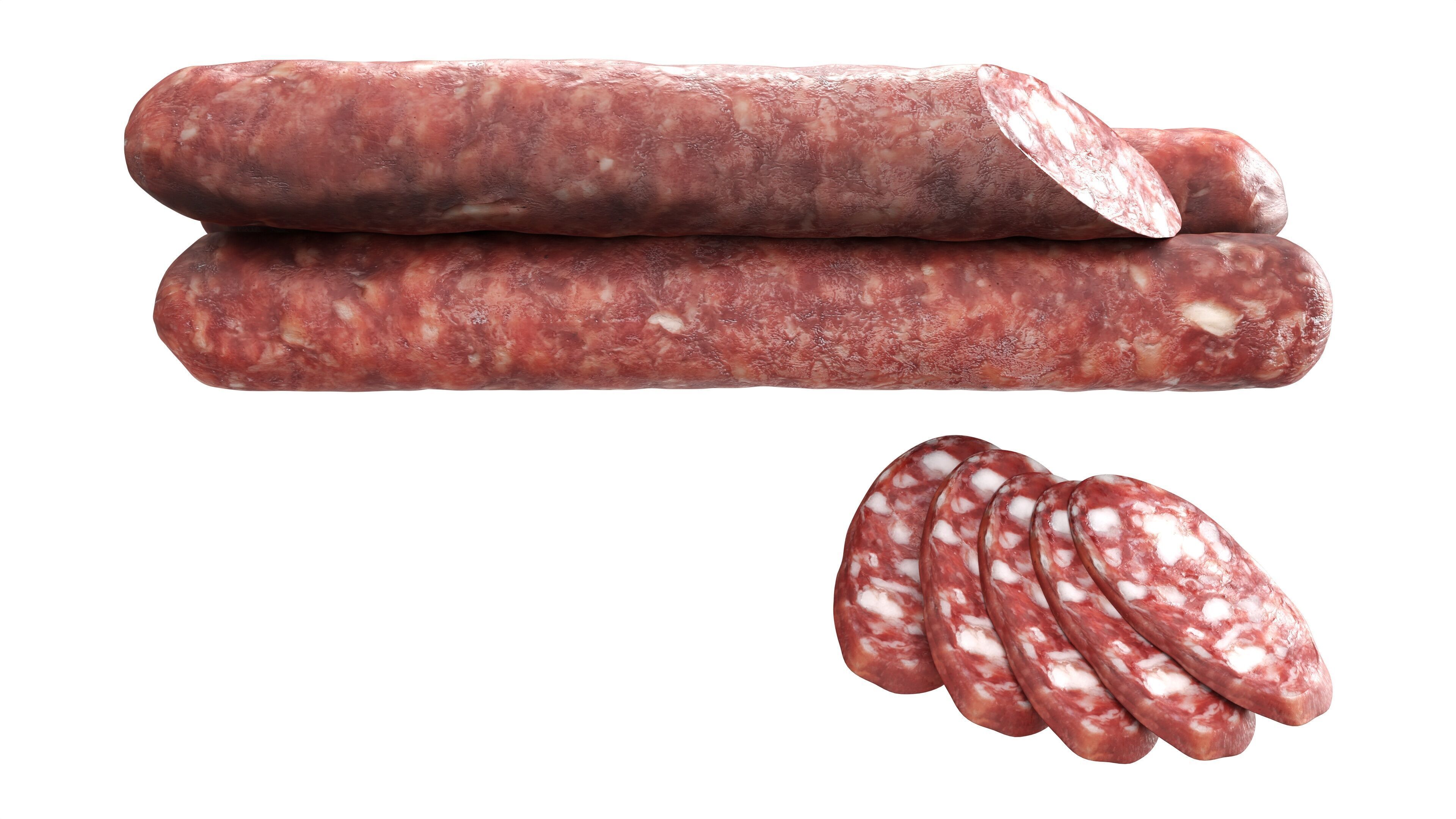 Dried sausage long whole and slices 02 Low-poly 3D model_1