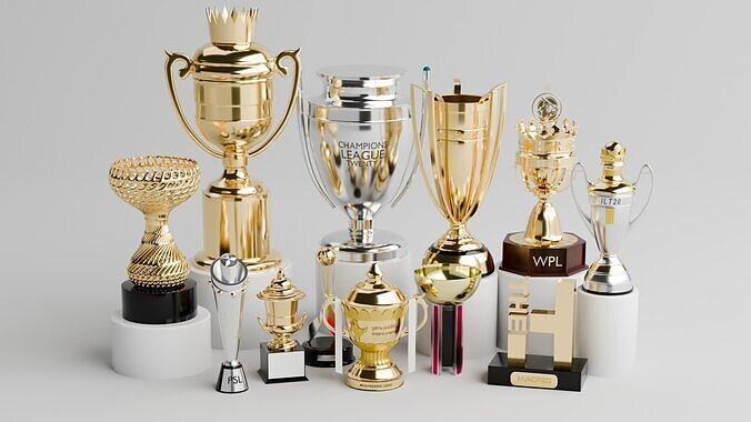 T20 Cricket league trophies pack Low-poly 3D model