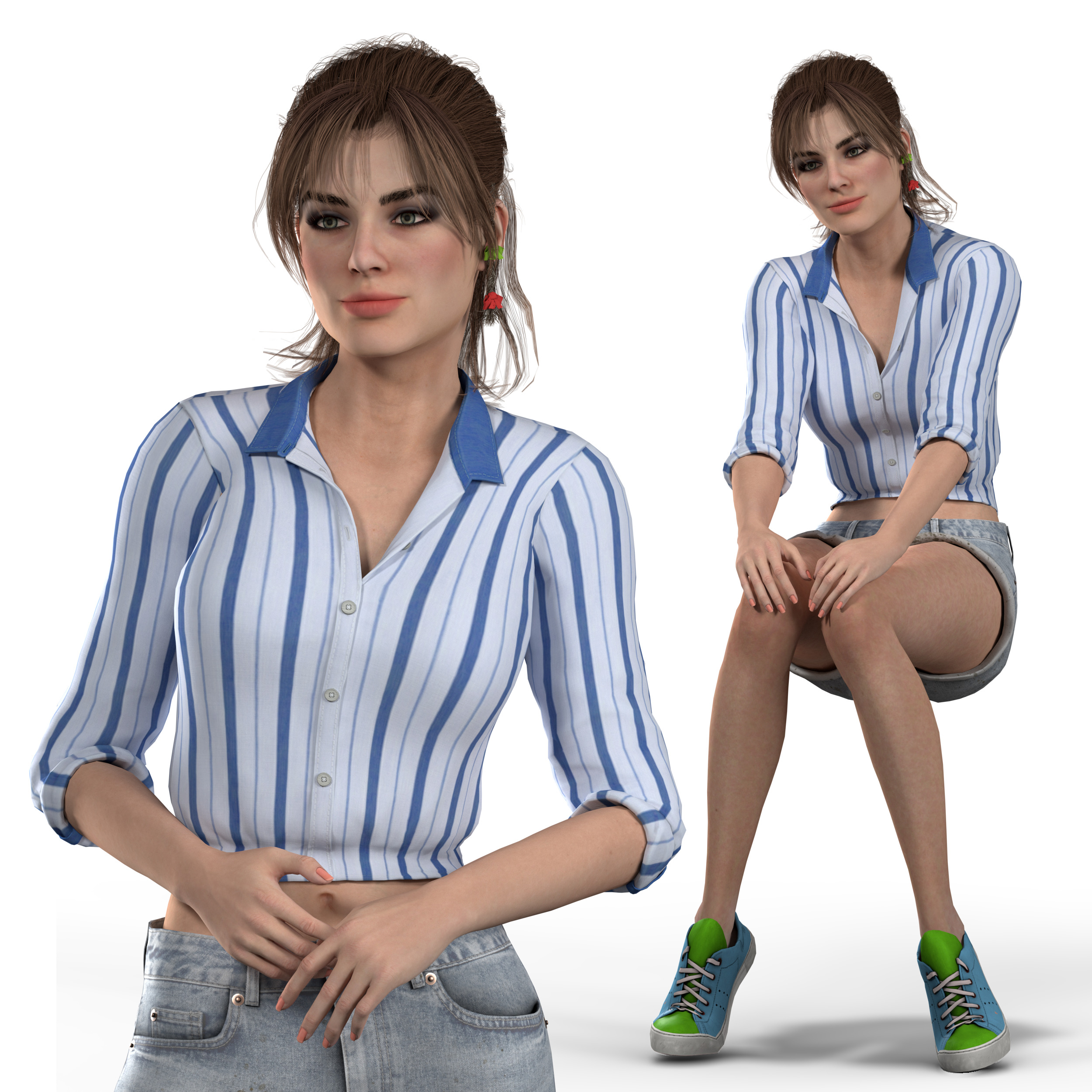 Woman Human Character - Casual Pose Low-poly 3D model_2