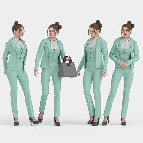 Elegant 3D Womens Turquoise Suit  Low-poly 3D model