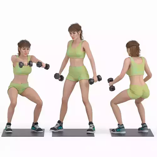 Dynamic 3D Woman in Workout Attire - Squat and Exercise Poses 