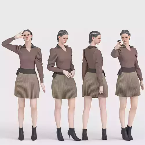 Stylish 3D Woman Character in Skirt - 4 Poses