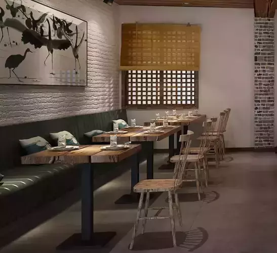 Cafe restaurant Low-poly 3D model