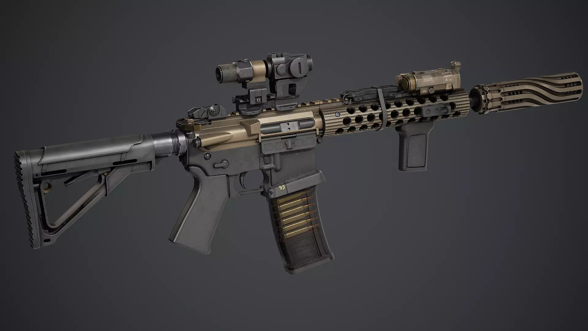Custom AR-15 Assault Rifle - PBR Texture Low-poly 3D model_0