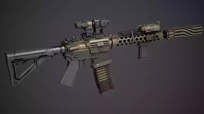 Custom AR-15 Assault Rifle - PBR Texture Low-poly 3D model