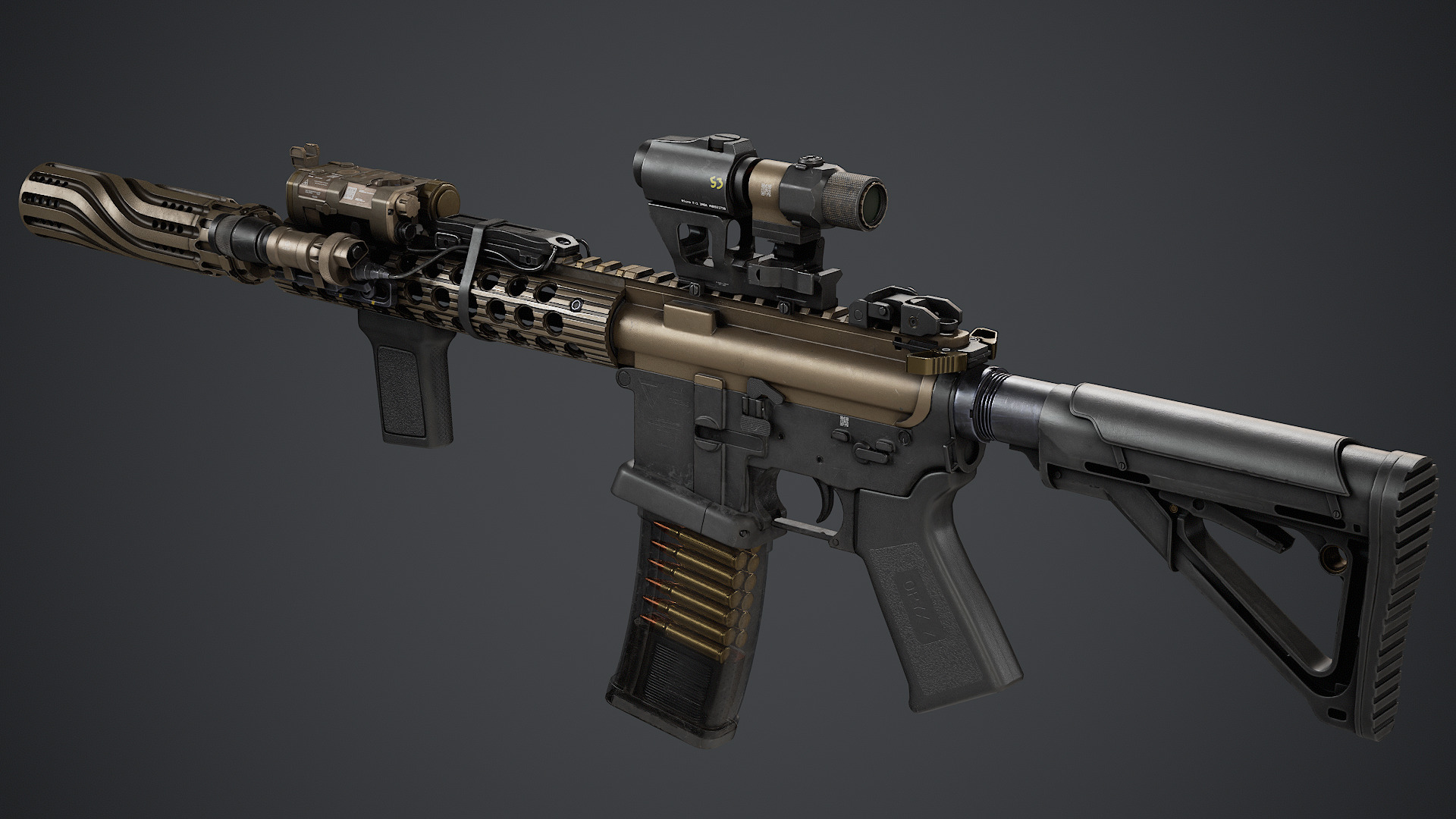 Custom AR-15 Assault Rifle - PBR Texture Low-poly 3D model_2