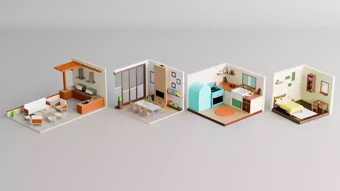 Modern Home Interior 3D Model Pack Free low-poly 3D model
