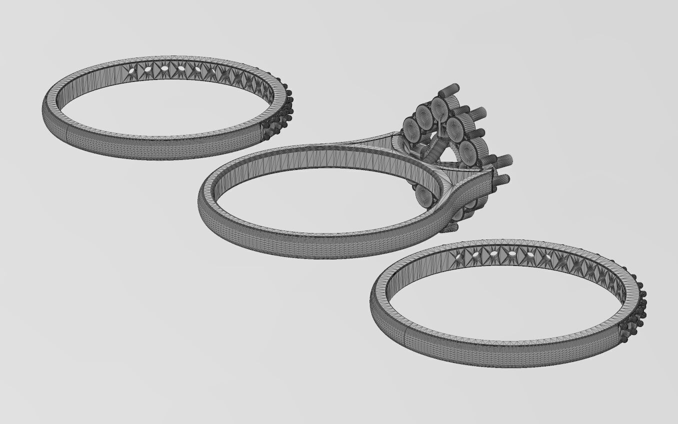 Triple square diamond cluster ring with guard bands US size 7 3D print model_14