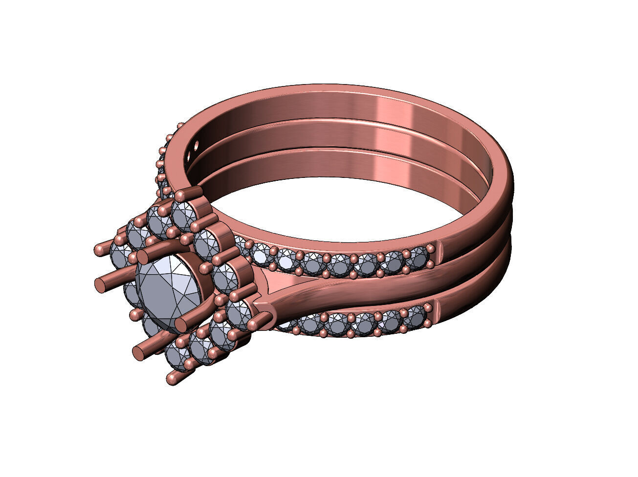 Triple square diamond cluster ring with guard bands US size 7 3D print model_10