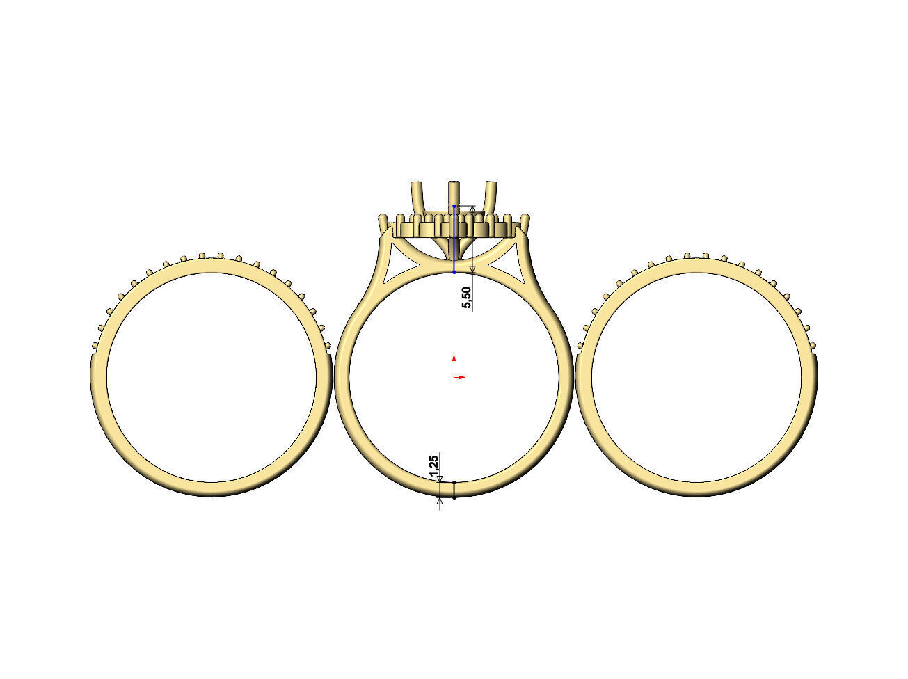 Triple square diamond cluster ring with guard bands US size 7 3D print model_5