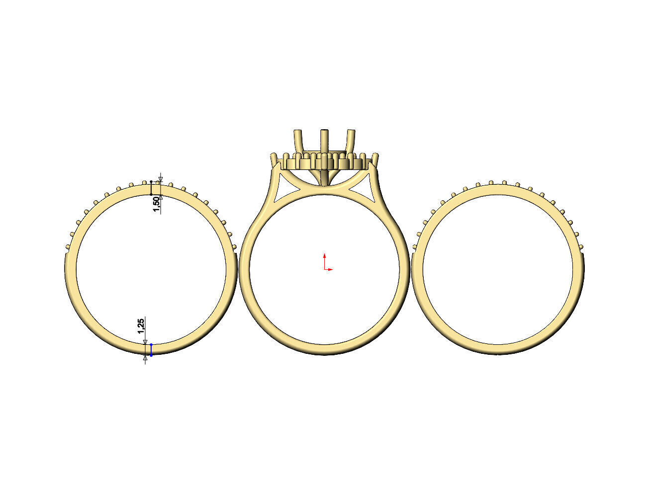 Triple square diamond cluster ring with guard bands US size 7 3D print model_6